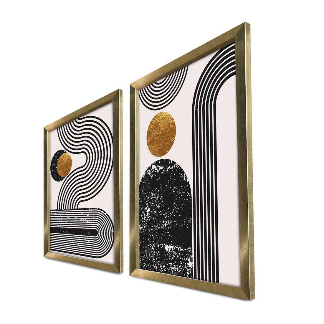2 Piece Gold Framed Abstract Patterned Painting