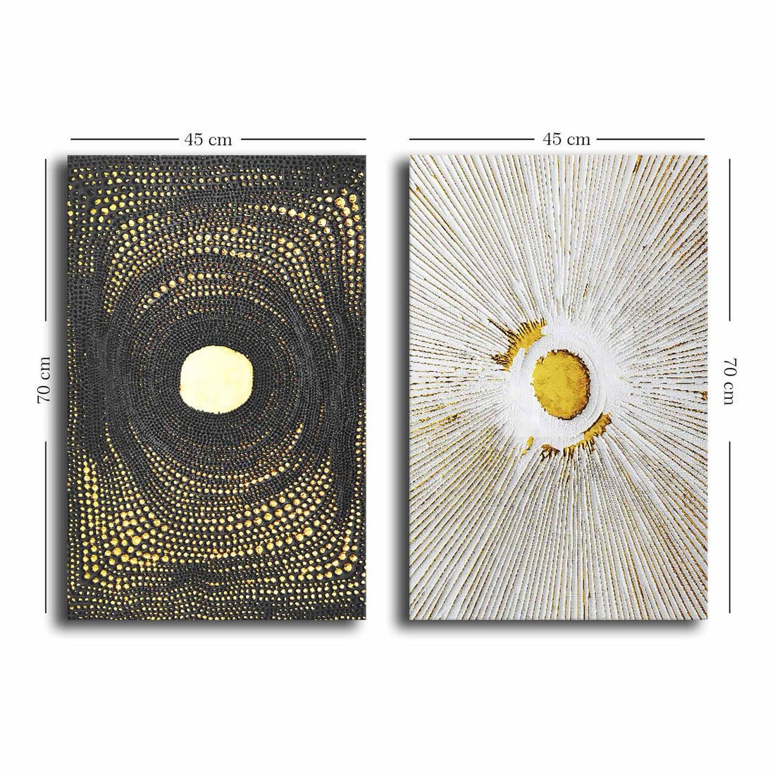 2-PIECE PLASTER LOOK CANVAS PAINTING WITH GOLD BUTTONS AND GOLD STRIPES