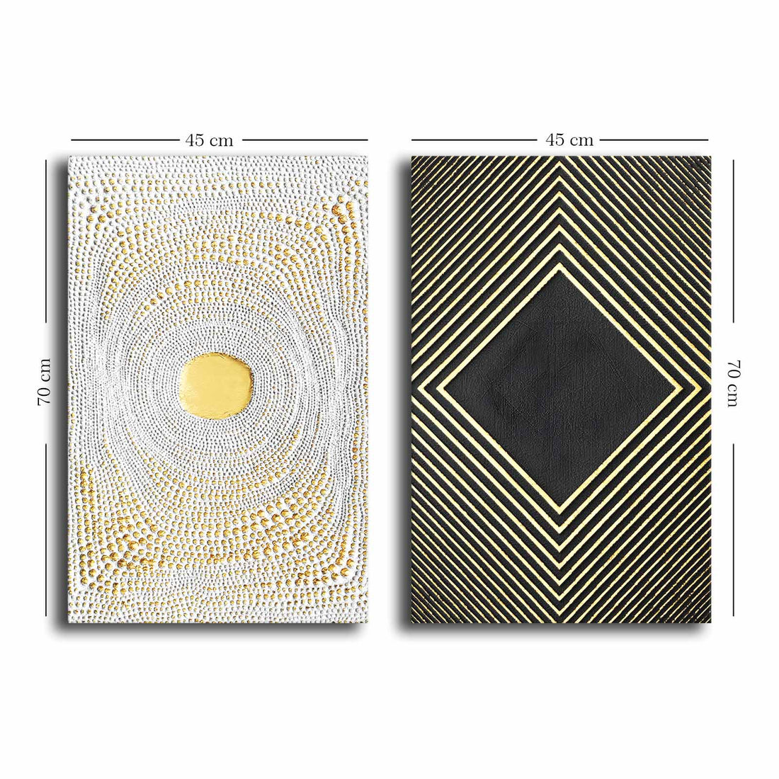 2-PIECE PLASTER LOOK GOLD BUTTONS AND GOLD DIAMOND SLICES CANVAS PAINTING