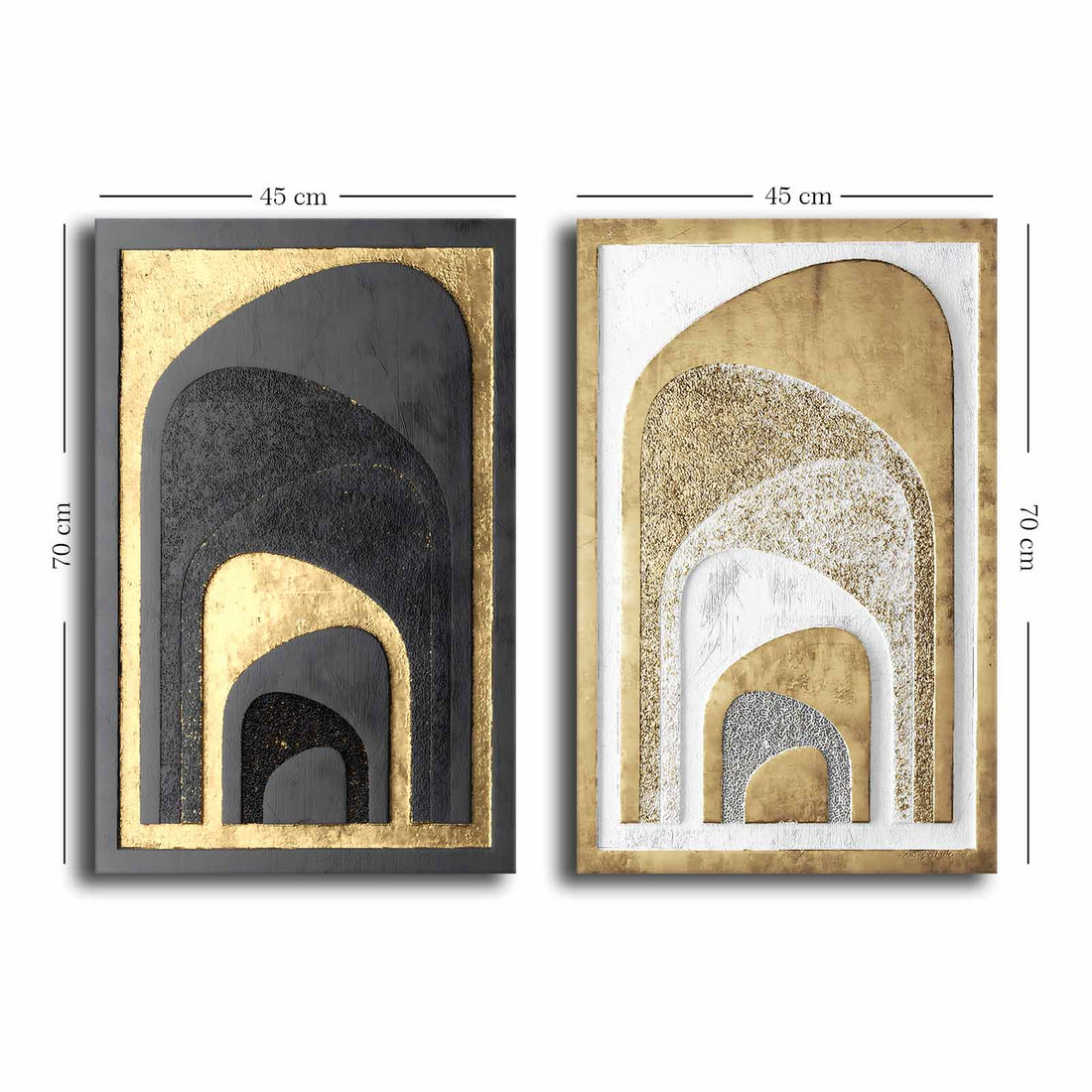 2 PIECE CANVAS PAINTING GOLD TUNNELS ON BLACK AND WHITE BACKGROUND