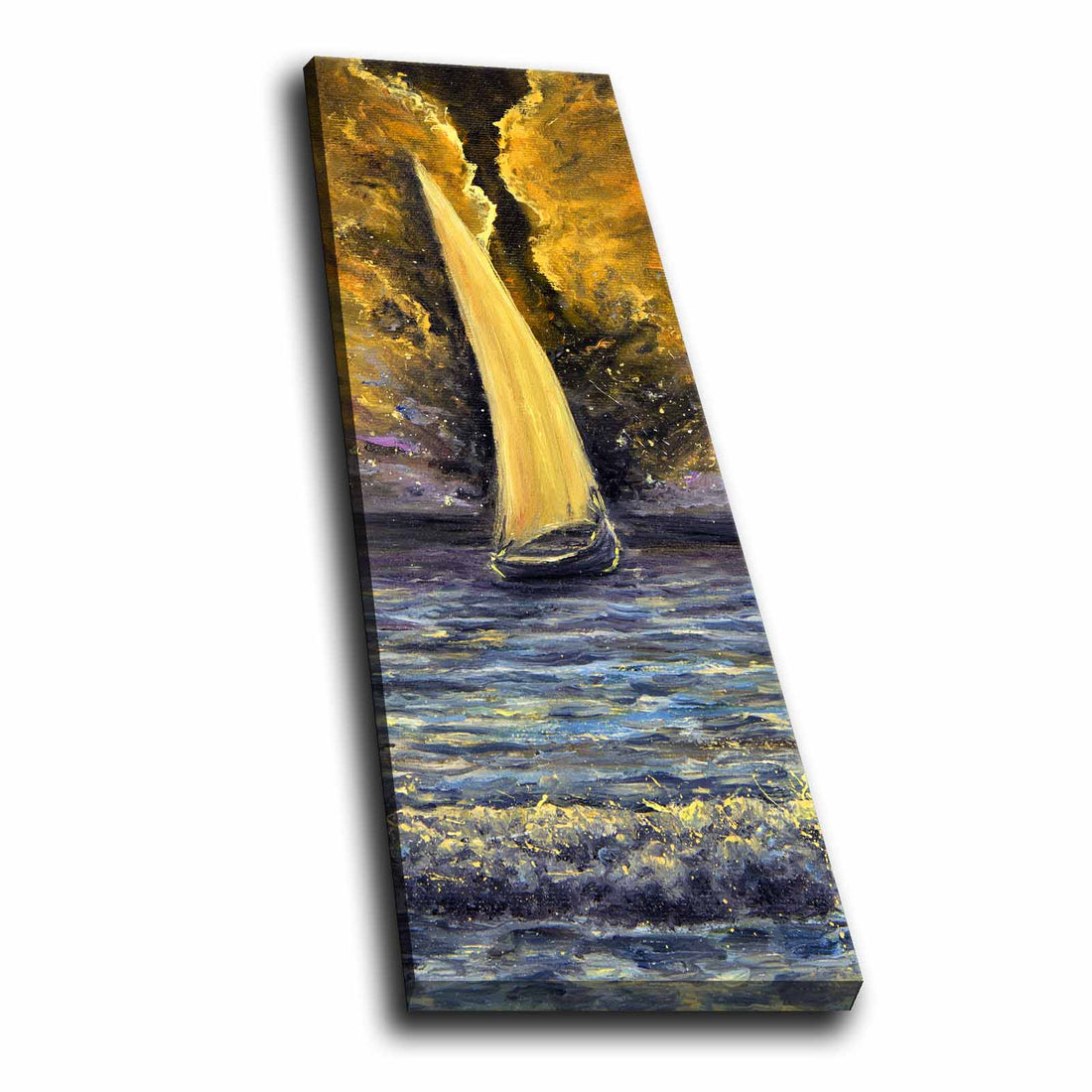 3090 EXTERIORLY ILLUMINATED PAINTING OF A SAILBOAT FIGHTING WITH THE WAVES