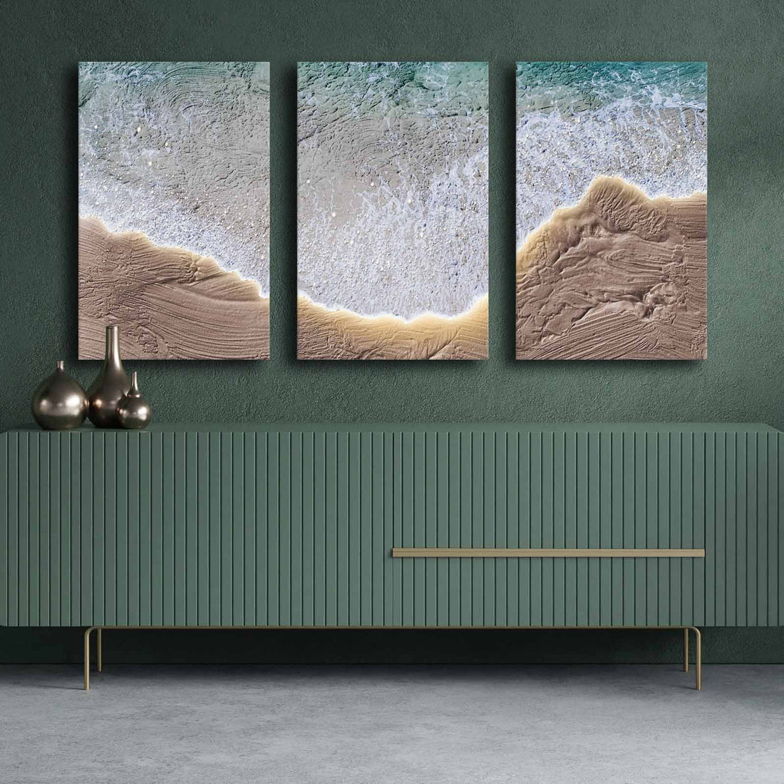 3 PIECE GLITTERING WAVE MODERN CANVAS PAINTING
