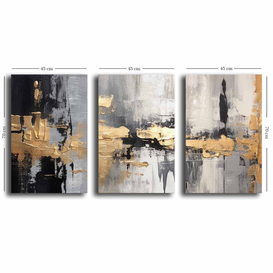 3 PIECE GOLD ABSTRACT MODERN CANVAS PAINTING