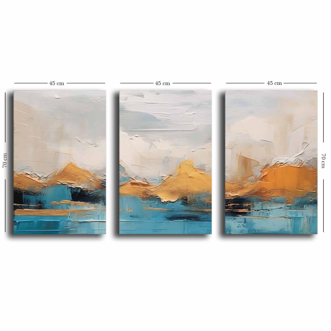 3 PIECE TURQUOISE ORANGE CREAM ABSTRACT MODERN CANVAS PAINTING