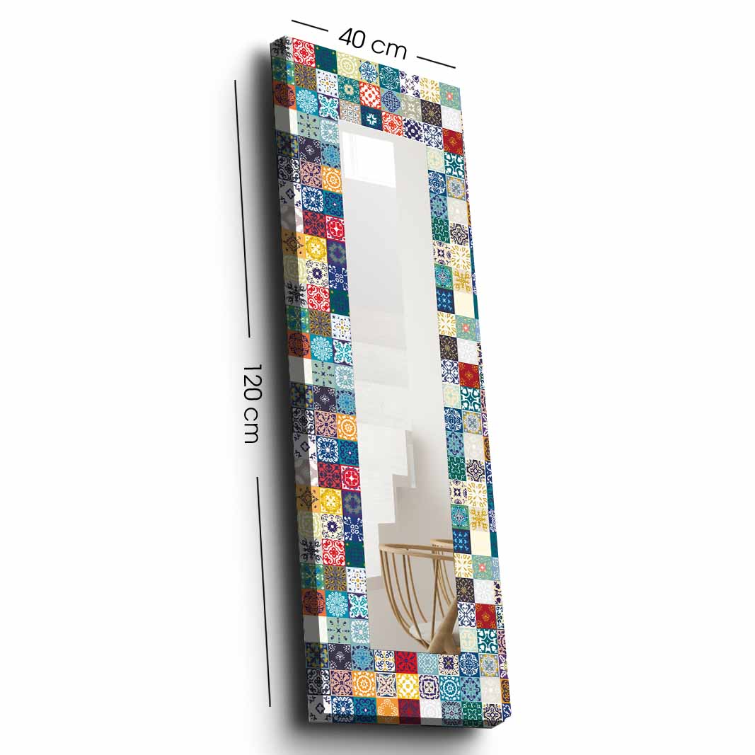 40x120 cm Ethnic Squares Decorative Mirror