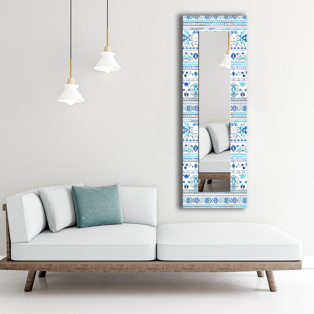 40x120 cm Blue Tile Motif Decorative Mirror