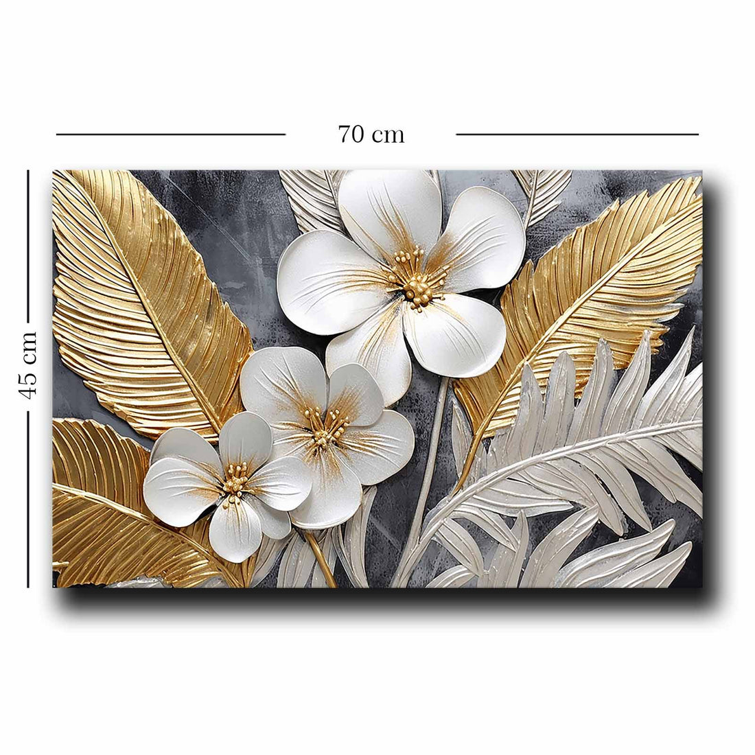 4570 3-PIECE WHITE FLOWERS AND GOLD LEAVES MODERN CANVAS PAINTING
