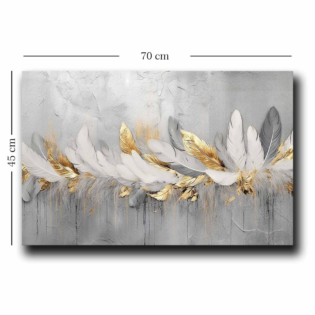 4570 WHITE AND GOLD FEATHERS ON A SILVER GROUND MODERN CANVAS PAINTING