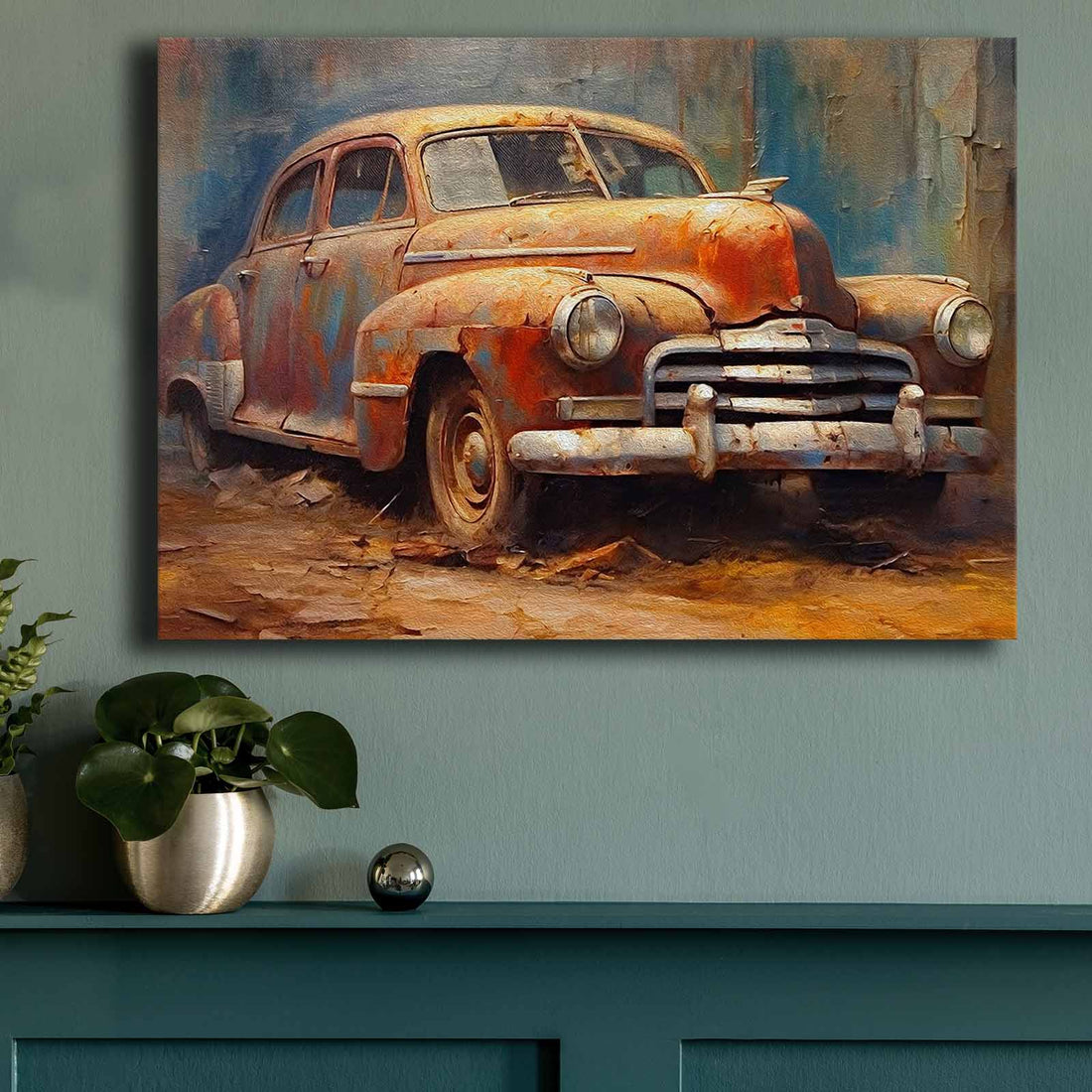 70100 RUSTY SCRAP CAR MODERN CANVAS PAINTING